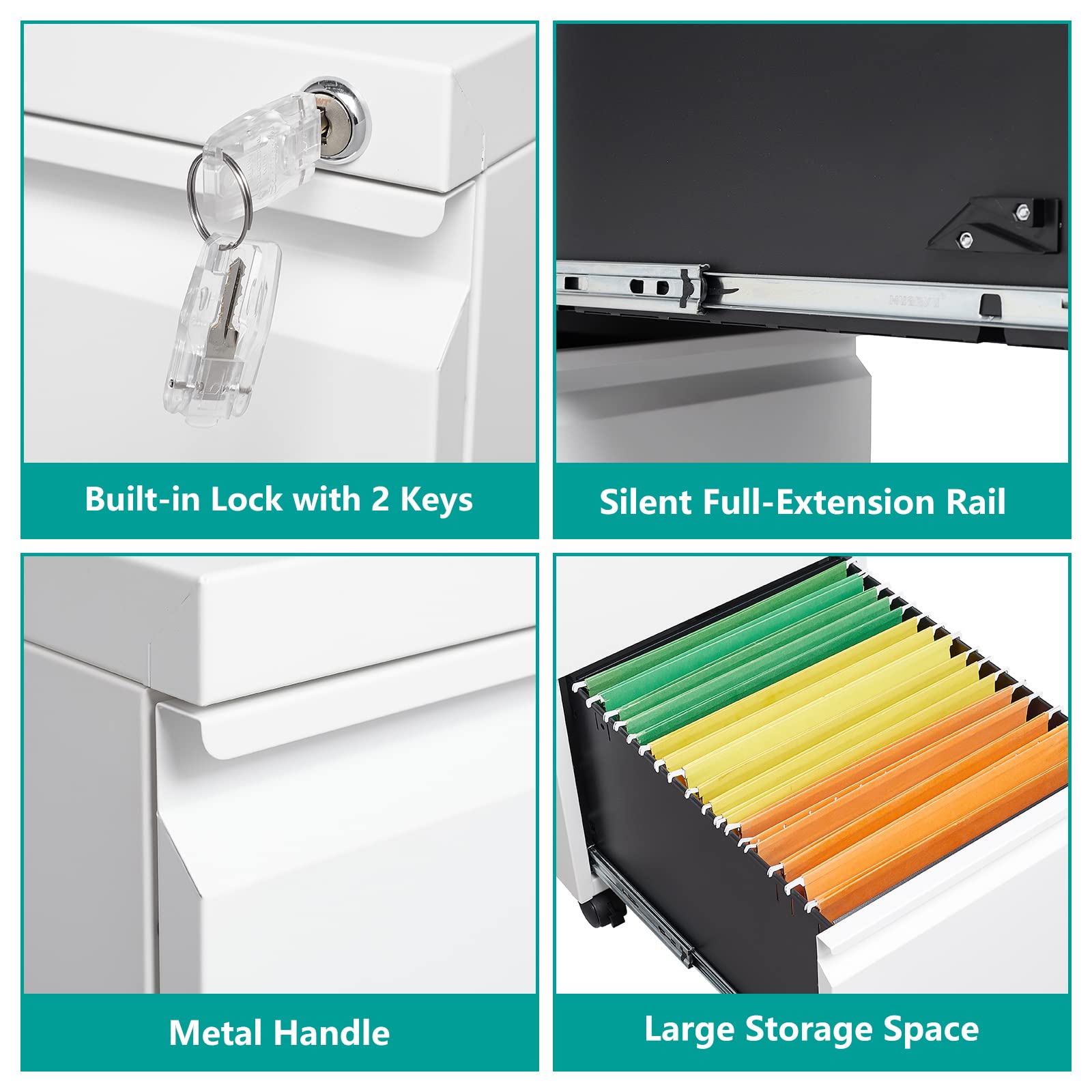 Metal File Cabinets with 2 Drawer,Under Desk Locking File Cabinet for Legal Letter Files