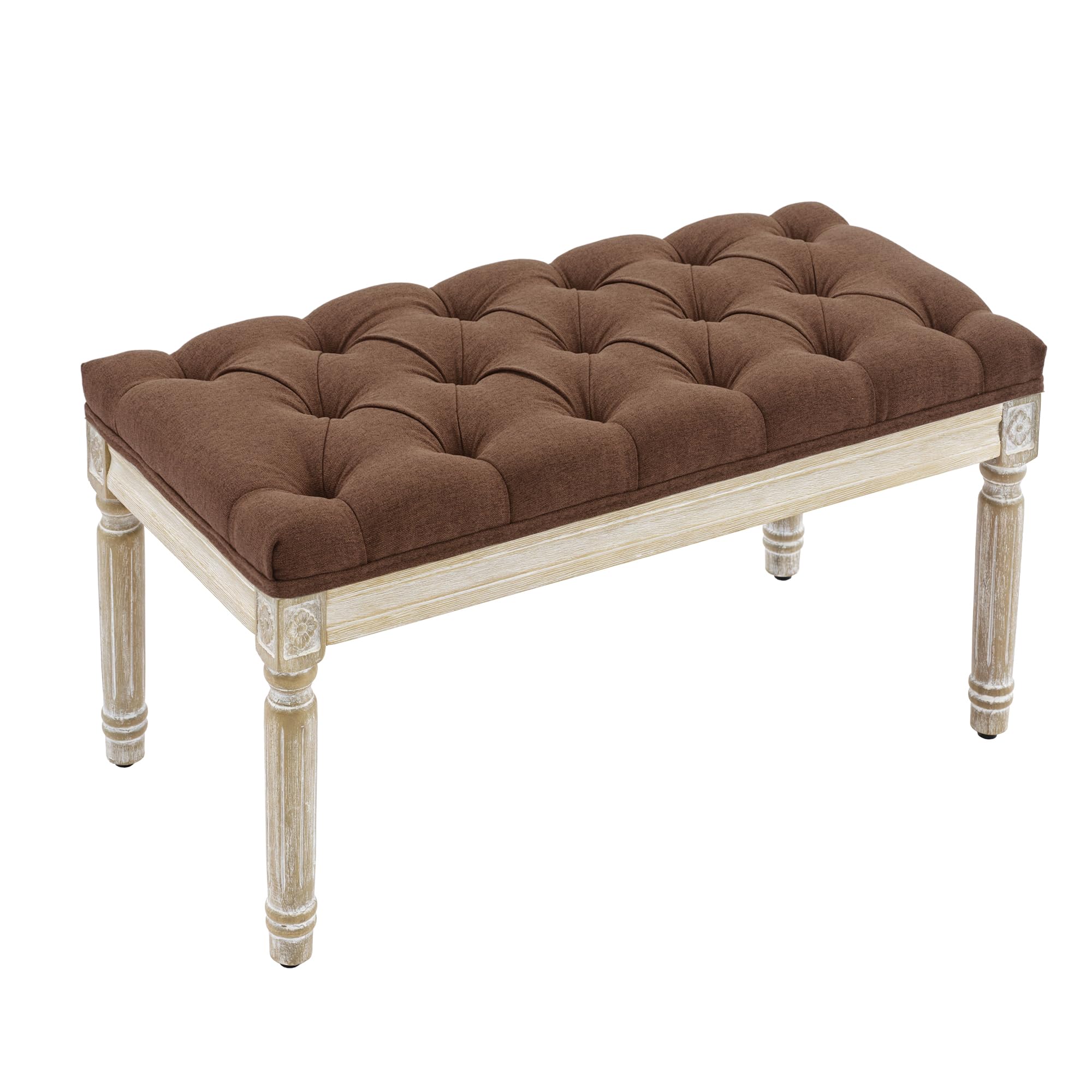 French Vintage Bench, Linen Fabric Entryway Bench