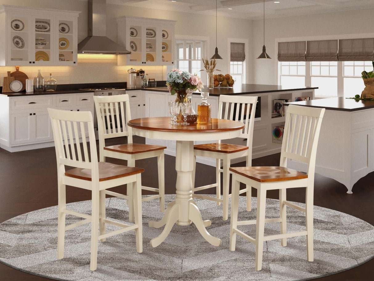 JAVN5-WHI-W 5 Piece Counter Height Dining Set Includes a Round Dining Table