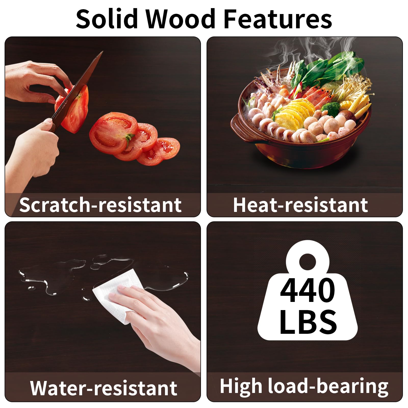 47-Inch Round Solid Wood Dining Table for 4-6 People