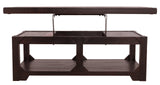 Rogness Rustic Rectangular Lift Top Coffee Table, Distressed Dark Brown