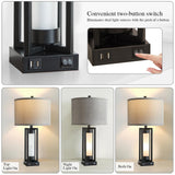 Set of 2 Modern Table Lamp for Living Room with 2 USB Ports, Contemporary Nightstand