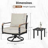 NATURAL EXPRESSIONS Outdoor Bistro Set, 3 Piece Swivel Glider Rocking Chairs Patio Conversation Furniture Set with 2 Rockers, 1 Metal Table and 6" Thick Cushions for Backyard, Porch, Balcony, 350lbs.