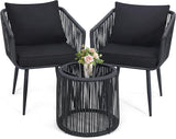 3 Pieces Patio Rattan Bistro Conversation Set
