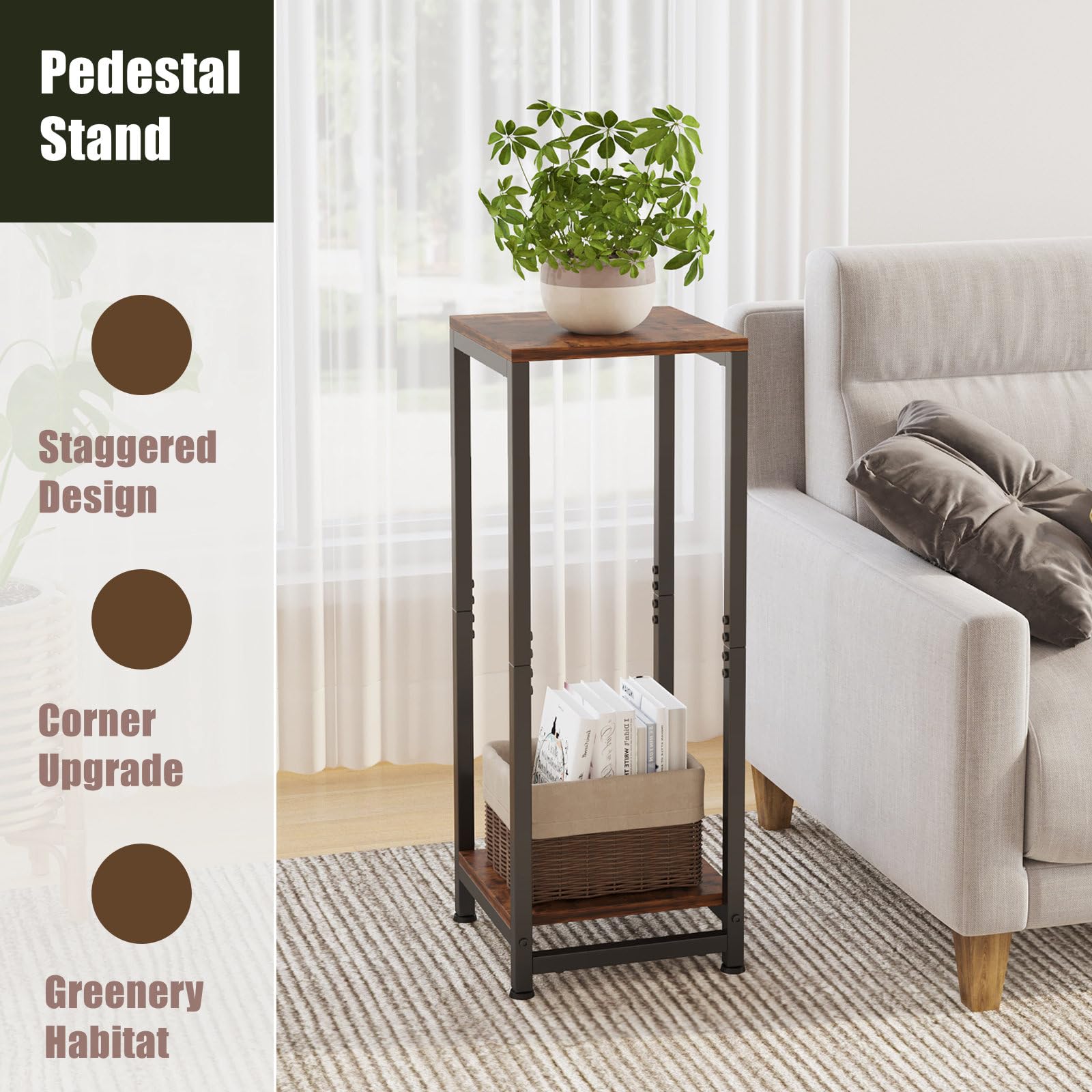 ZenLeaf 2-Tier Tall Plant Stand - Wood Plant Table