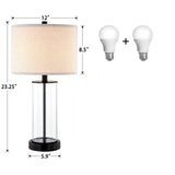 23.5'' Glass Table Lamp Set of 2 for Living Room with USB Ports and AC Outlets
