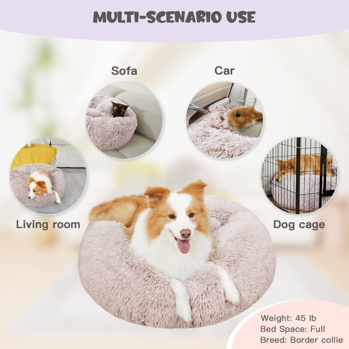 Dog Beds for Small Dogs, Donut Dog Bed with Blanket Attached, Calming Dog