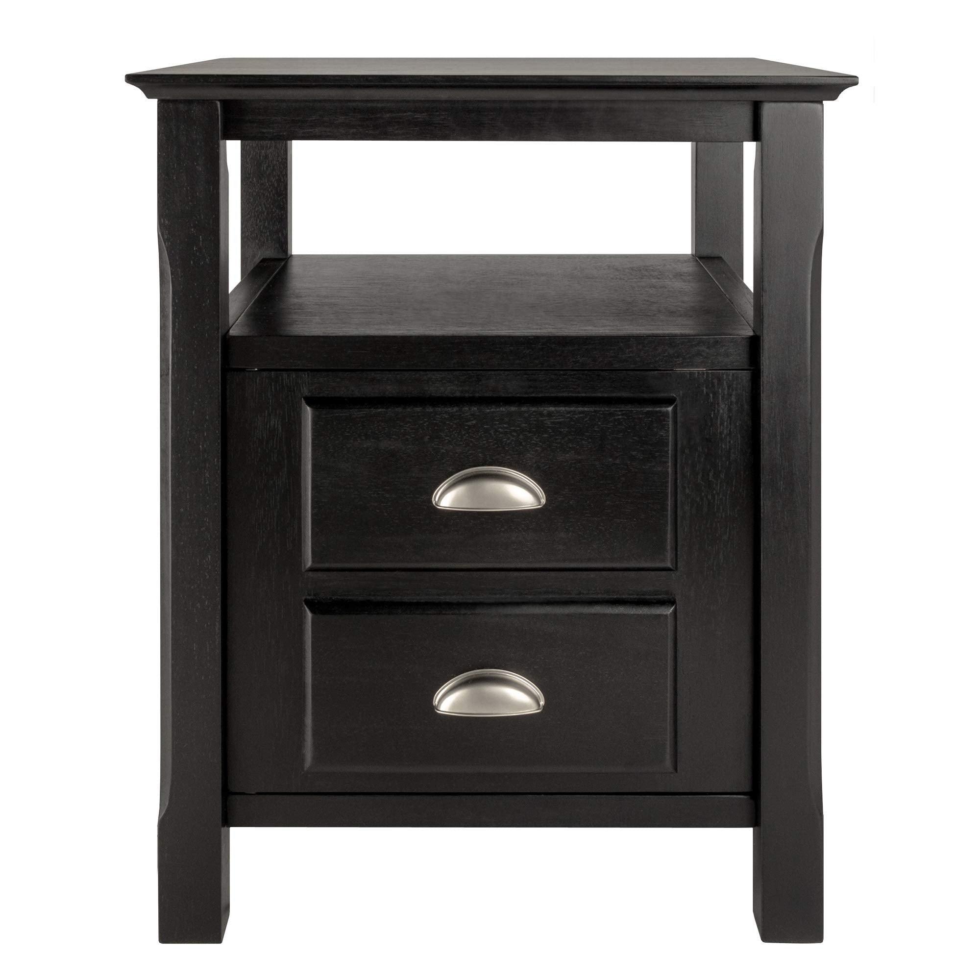 Solid Wood 2 Drawer Timber Night Stand Black Finish