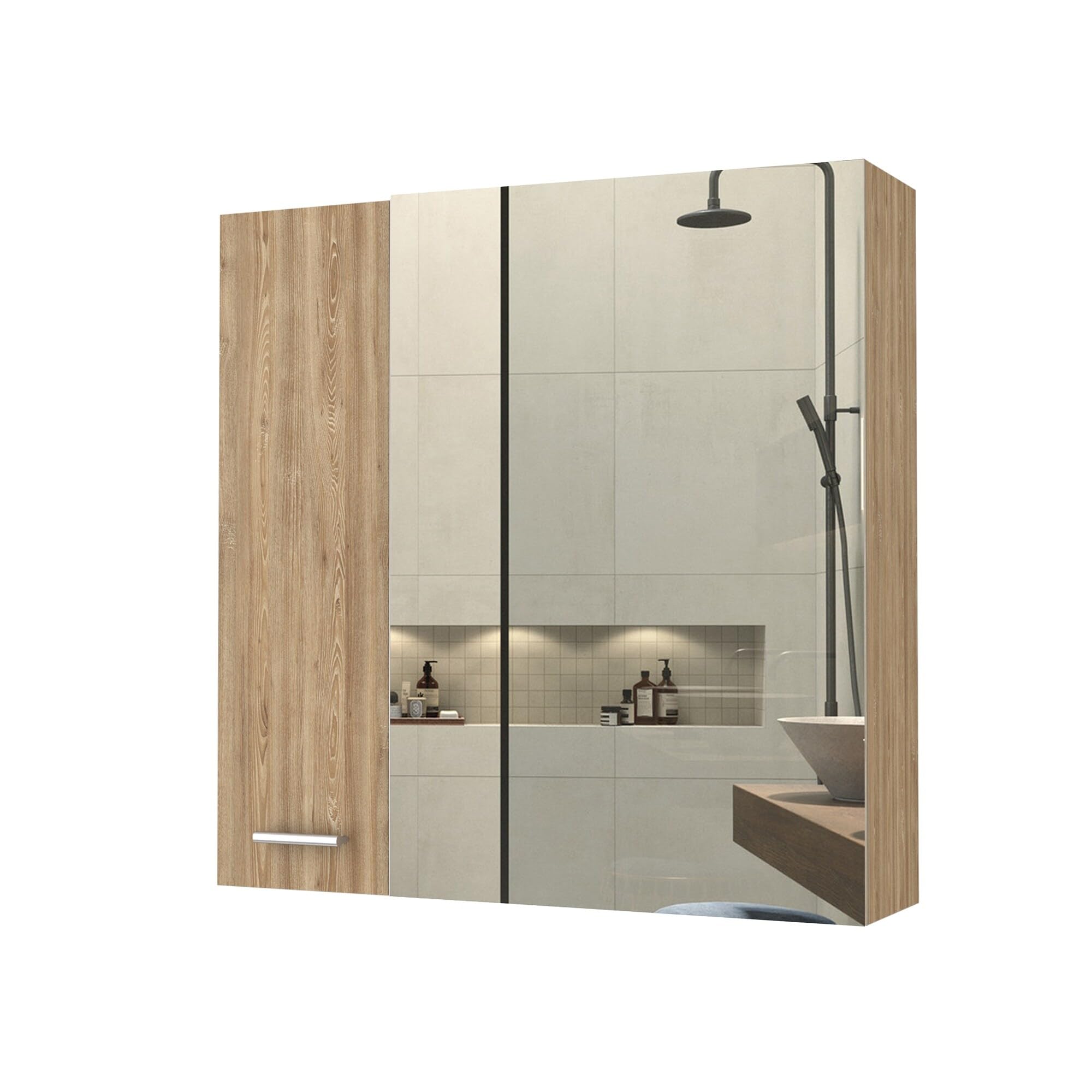 4-Shelf Bathroom Medicine Cabinet Light Grey/Beige/White Beige