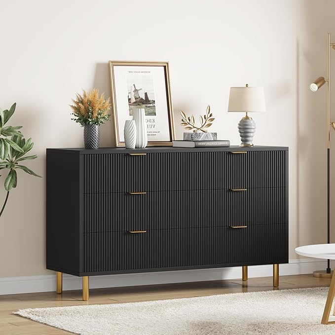 White 6 Drawer Dresser for Bedroom, 56” Wide Wood Dresser