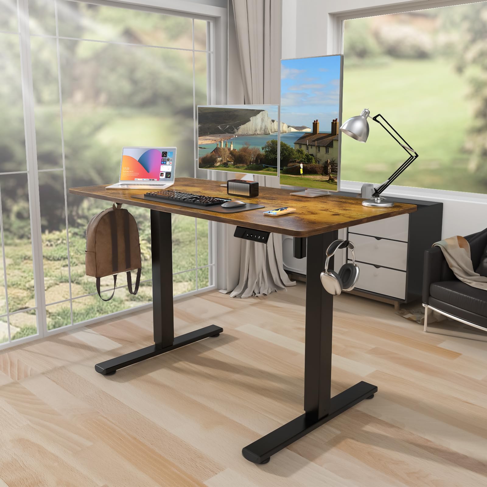 Desk Height Adjustable Electric Stand Up Desks [48 x 24 Inch] - Ergonomic Sit Stand Desk Rising Desks for Home Office, Computer Desk, Stand Desk Workstation with Cable Management