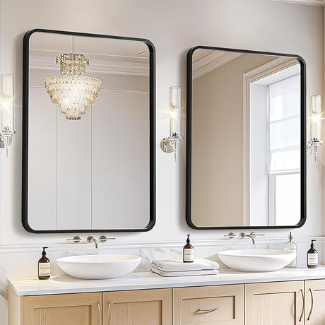 24"x36" Matte Black Pivot Mirror for Bathroom, Metal Frame Bathroom Mirrors for Wall