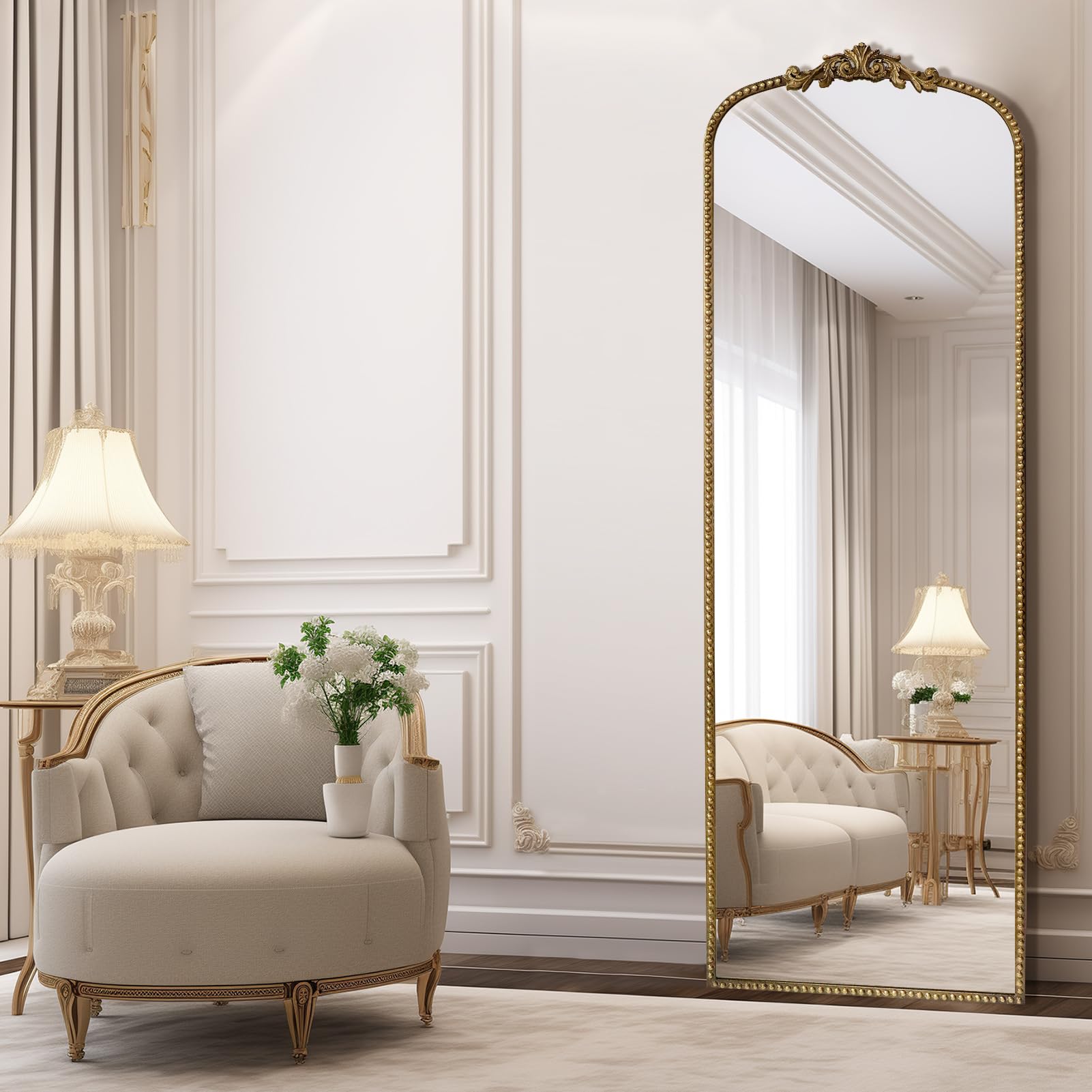 Antique Vintage Gold Baroque Full Length Mirror
