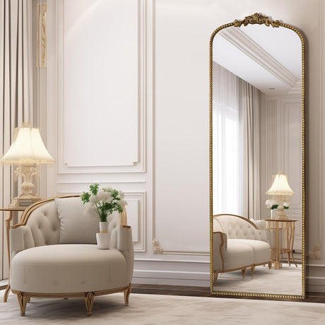 Antique Vintage Gold Baroque Full Length Mirror, Tempered Glass 65''x22'' Full Body Floor Mirror with Free Standing,Wall-Mounted or Leaning Against Wall for Bedroom, Living Room