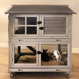 Rabbit Hutch Indoor Outdoor Bunny Cage Rabbit House with Movable Wire Netting