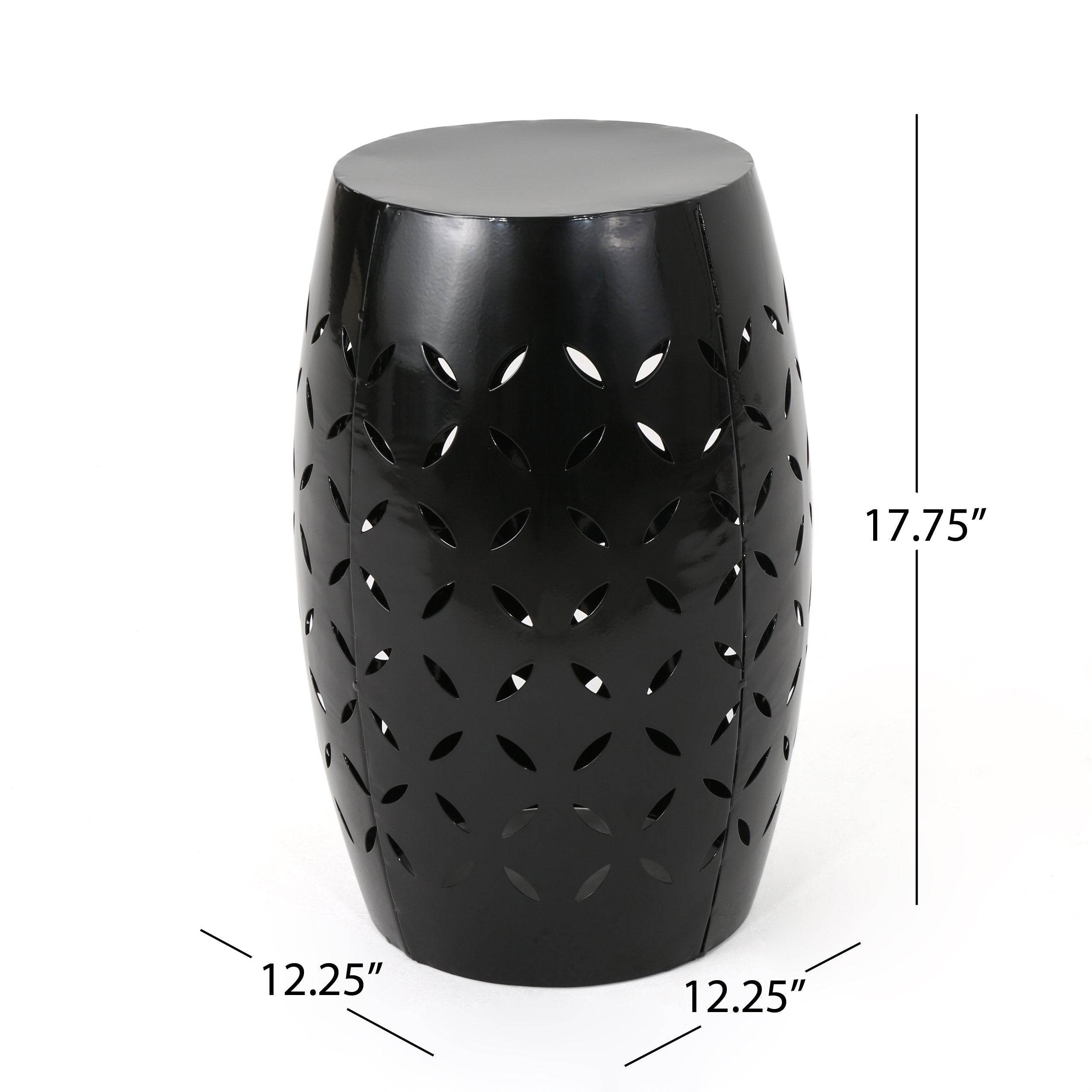 Jorell Indoor Lace Cut Iron Accent Table, Black, 12.25 in x 12.25 in x 17.75 in
