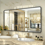 Black Bathroom Vanity Mirror 55x30 Inch - Metal Frame Rectangle Wall Mirror