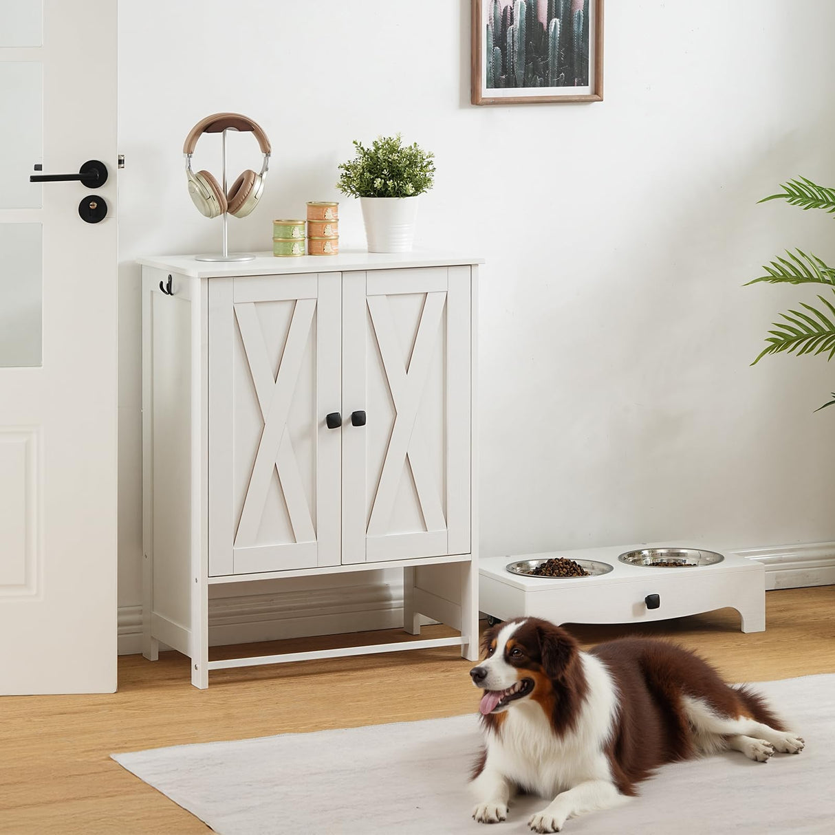 Elevated Dog Feeding Station with Storage Cabinet