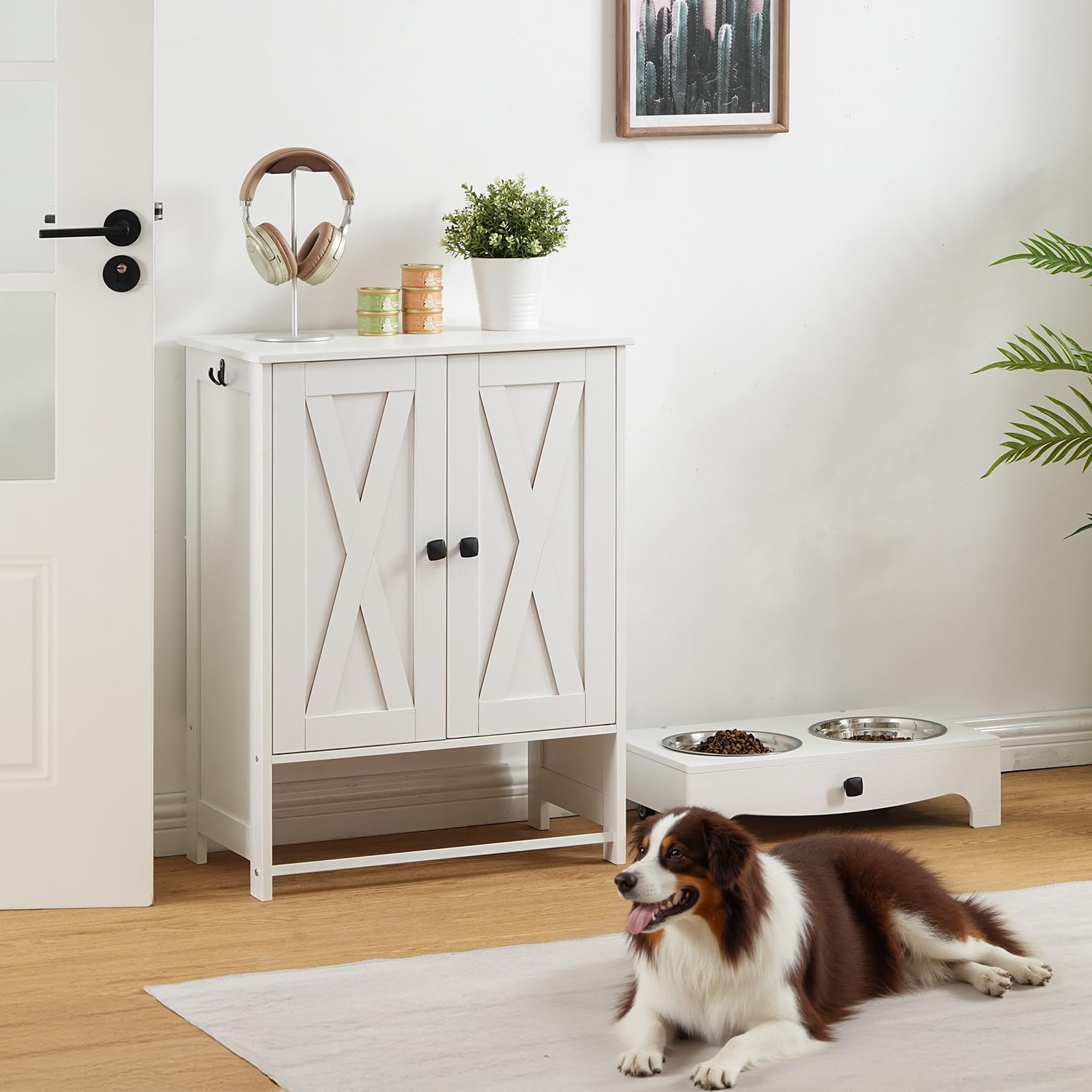 Elevated Dog Feeding Station with Storage Cabinet