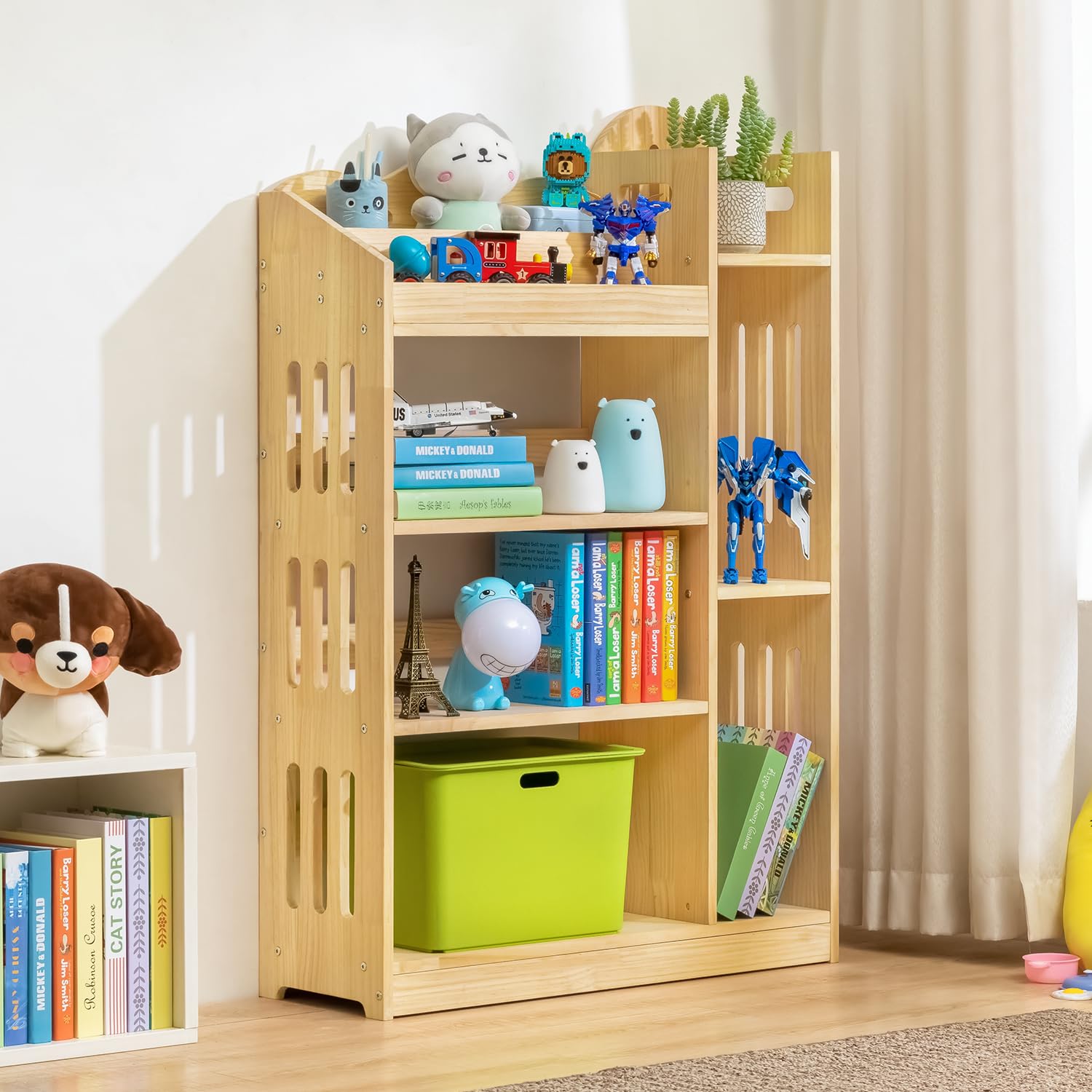 Wood Bookshelf Cube Storage Organizer, Natural Free Standing Bookcase Display Storage