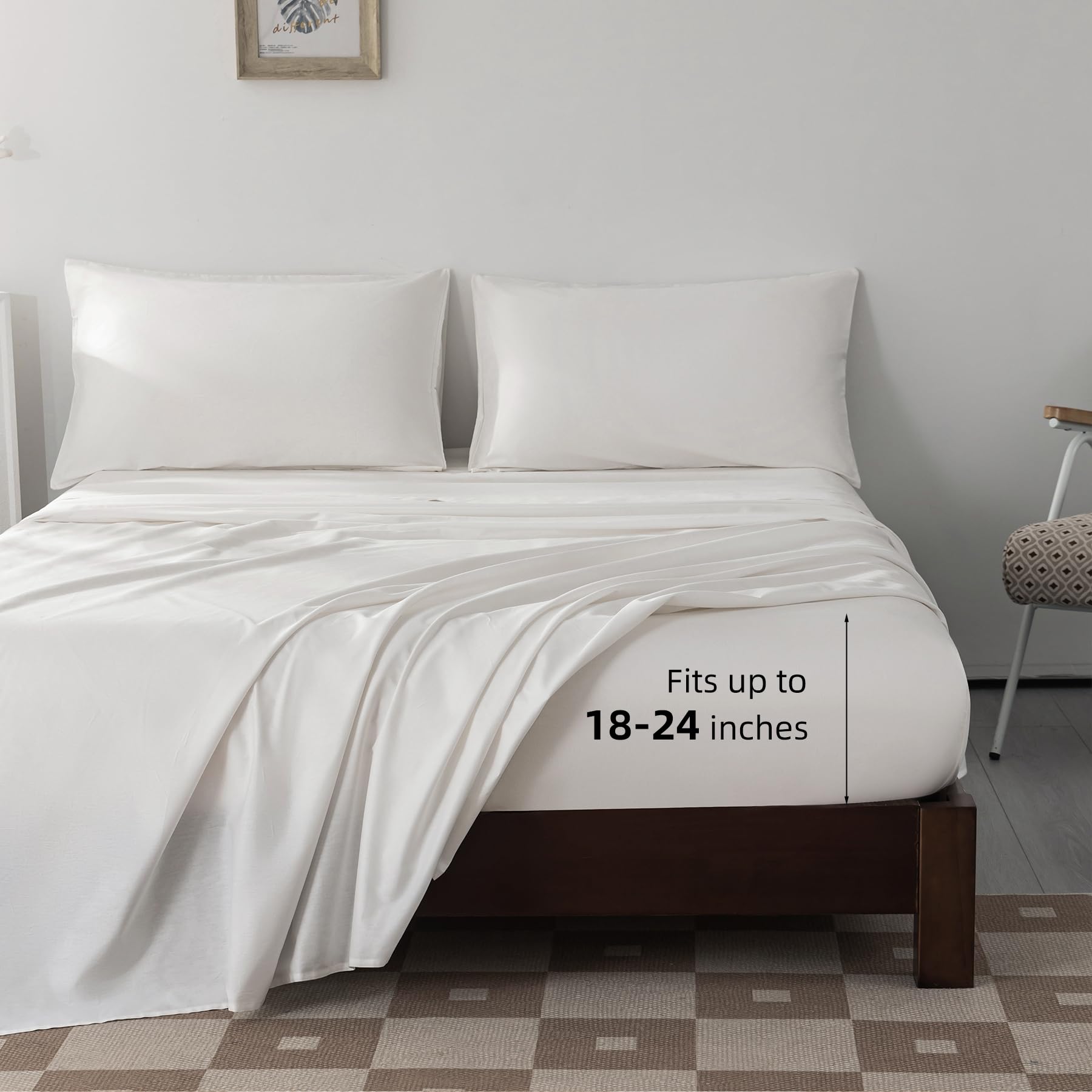 100% Egyptian Cotton Sheets Queen Size Set 18"-24" Extra Deep Pocket