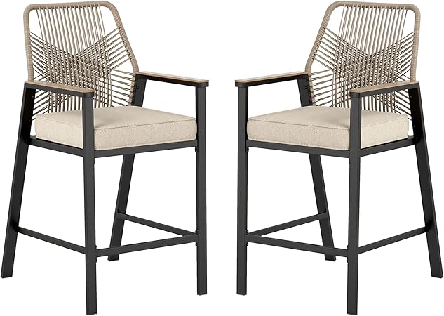 3 Piece Outdoor Bar Set,Wicker Bar Height Stools