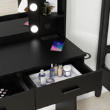 Set with Mirror, LED Lights and Power Outlet Makeup Table with 2 Large Drawers and Round Holder,