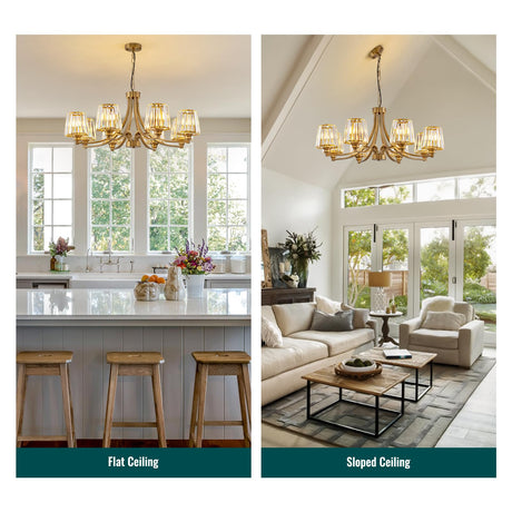 Siljoy 8-Lights Gold Chandelier Modern Crystal Ceiling Light Fixture Vintage Sputnik Hanging Light for Kitchen Dining Room Living Room Bedroom Farmhouse Entryway Foyer L37.7''