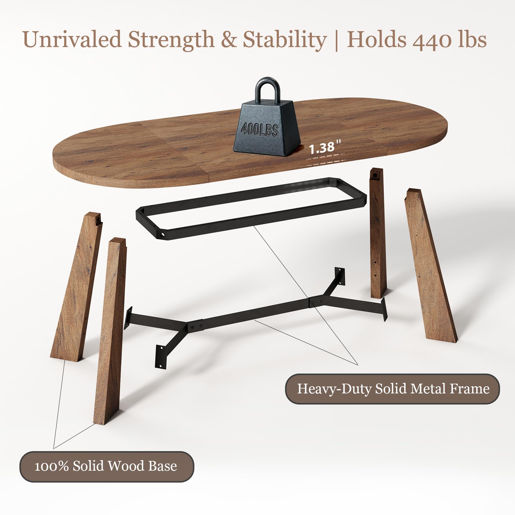 70.86" Oval Dining Table for 6-8 People with Tapered Legs