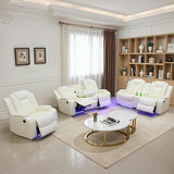 Power Recliner Sofa Sets for Living Room, Leather Recliner Sofa Set with LED Light