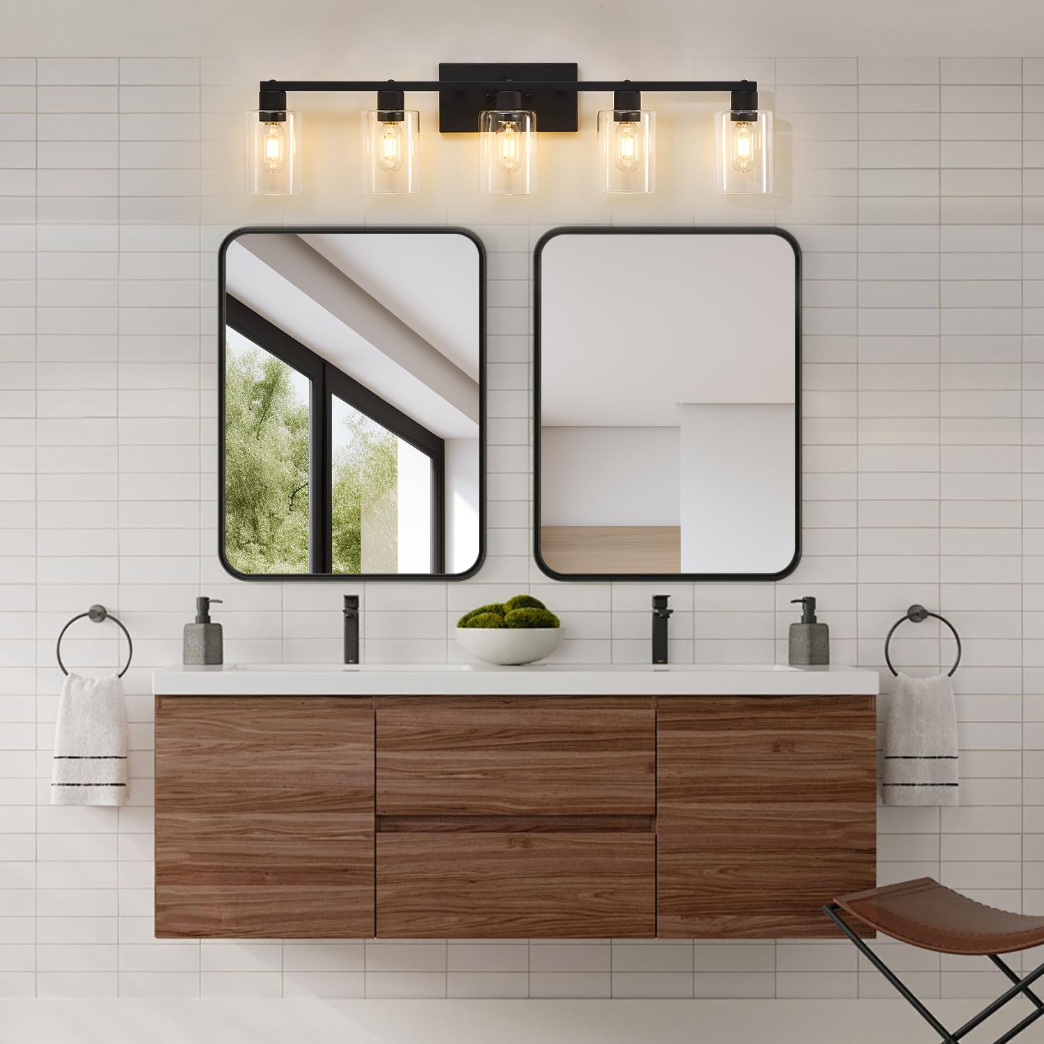 5 Light Bathroom Light Fixtures, Matte Black Bathroom Vanity Light
