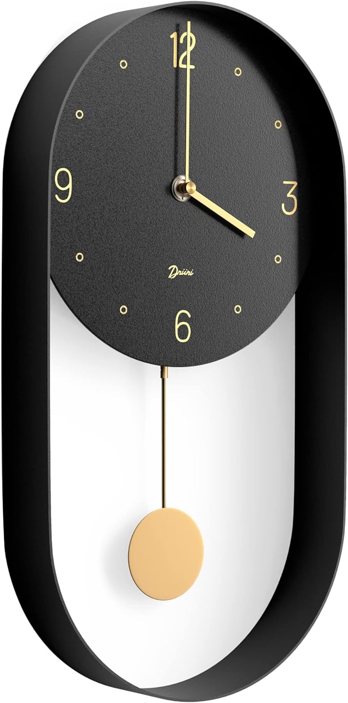 Modern Pendulum Wall Clock - Decorative and Unique Metal Frame, with 8 Inch Face