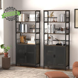 Farmhouse Bookshelf with Storage, Industrial Tall Book Shellf with Doors, Rustic Wood Bookcase with Cabinet for Home Office, Living Room, Classroom (Walnut Brown)