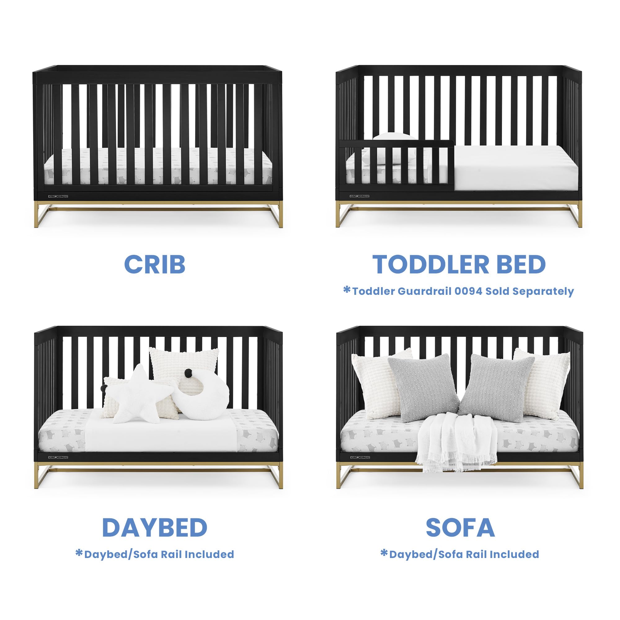 Jade 4-in-1 Convertible Crib - Greenguard Gold Certified, Ebony/Bronze