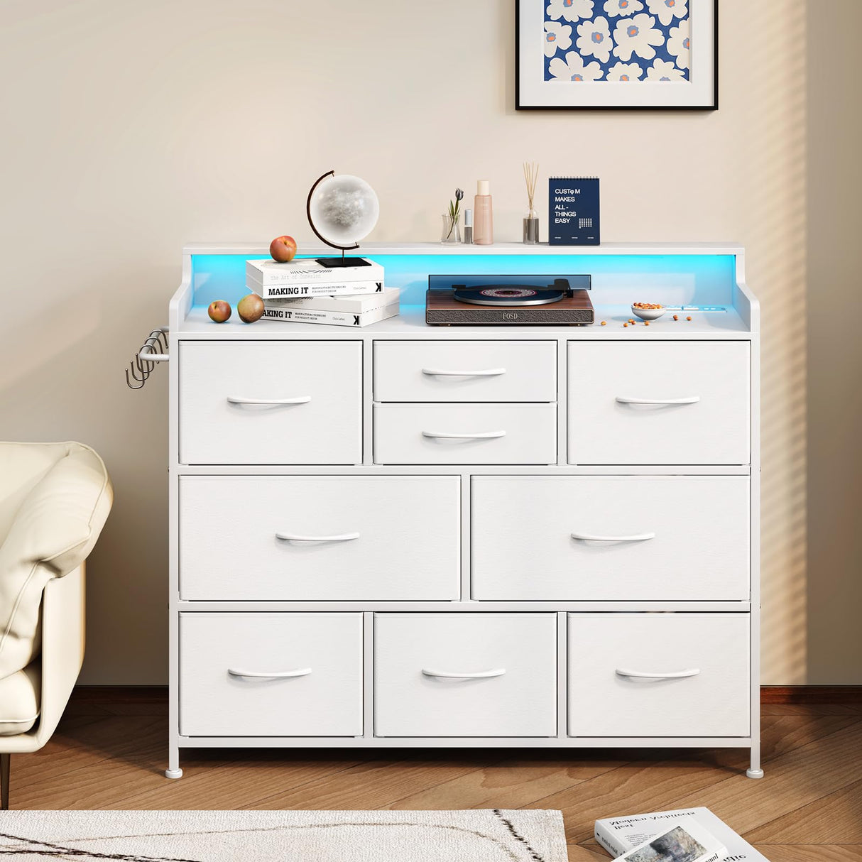 Dresser with Charging Station and LED Lights, Dresser for Bedroom TV Stand Dresser