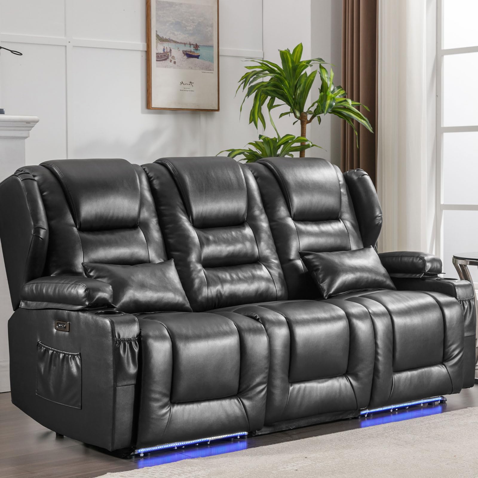 3 Seater Recliner Sofa Power Reclining Sofa with Console Wall Hugger Recliners