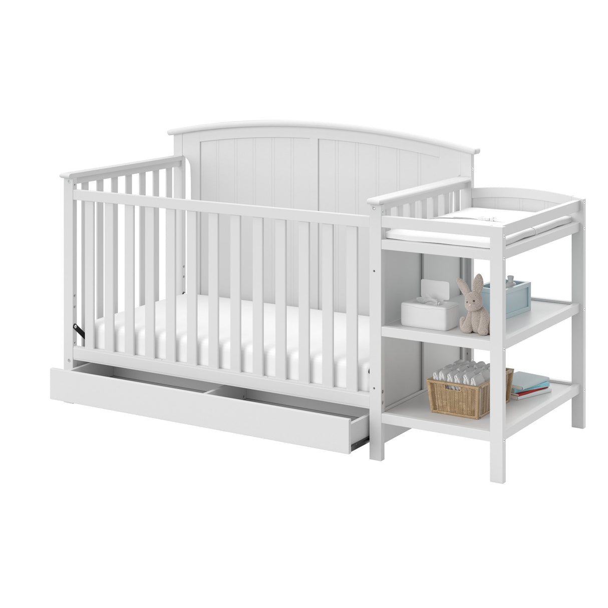 5-in-1 Convertible Crib and Changer with Drawer (White) – GREENGUARD Gold Certified, Crib and Changing Table Combo with Drawer, Converts to Toddler Bed, Daybed and Full-Size Bed