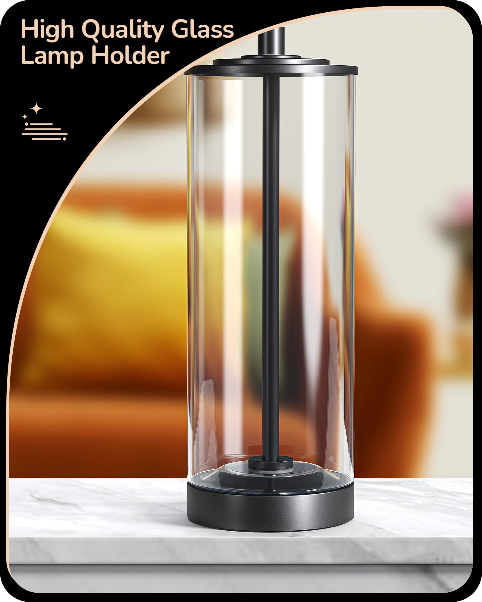 23.6" Glass Table Lamp Set of 2 - DIY Refillable Bedside Lamps with Linen Lampshade