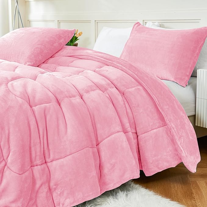 Faux Fur Comforter Set Queen Size, Luxury Ultra Soft Fuzzy Comforter, Fluffy Plush Velvet Bedding Comforter Sets
