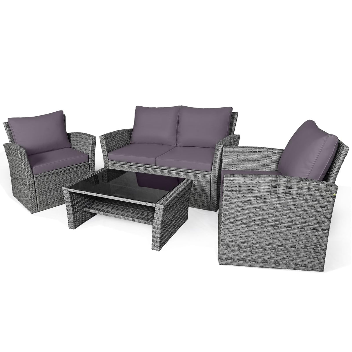 4 Pieces Patio Furniture Set, All Weather Outdoor Sectional Rattan Sofa Set
