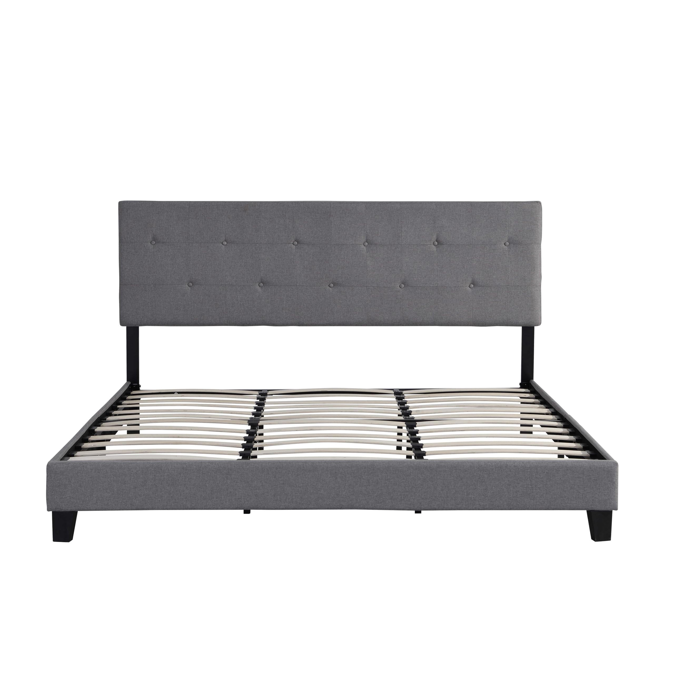 Extra Large Fabric Platform Bed Frame with Button Tufted Linen Headboard