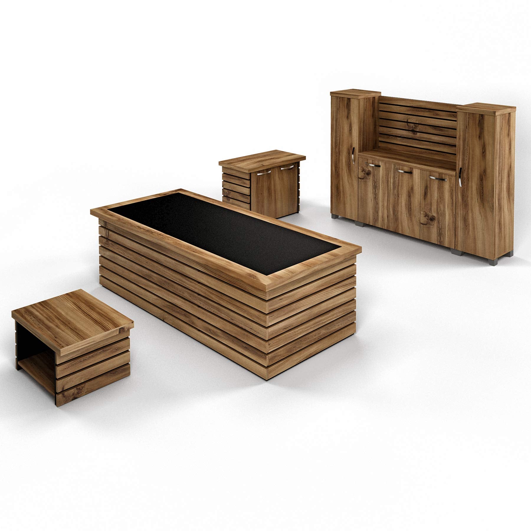 87" Wood Office Furniture Set of 4pcs | Executive Desk w/Leather Pad | Large Storage