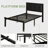 Twin Size Metal Bed Frame with Faux Leather Button Tufted Headboard,