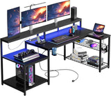 Gaming Desk with Power Outlet, 71.5 inch LED Computer Desk with Monitor Stand