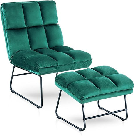 Accent Chair with Ottoman, Velvet Modern Metal Legs