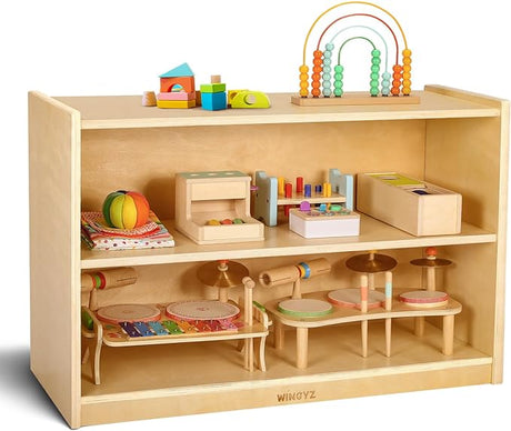 Kids Toy Storage Organizer, 2-Tier Wooden Storage Cabinet, Spacious Montessori Kids