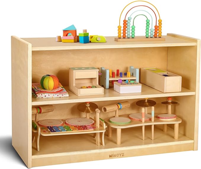 Kids Toy Storage Organizer, 2-Tier Wooden Storage Cabinet, Spacious Montessori Kids
