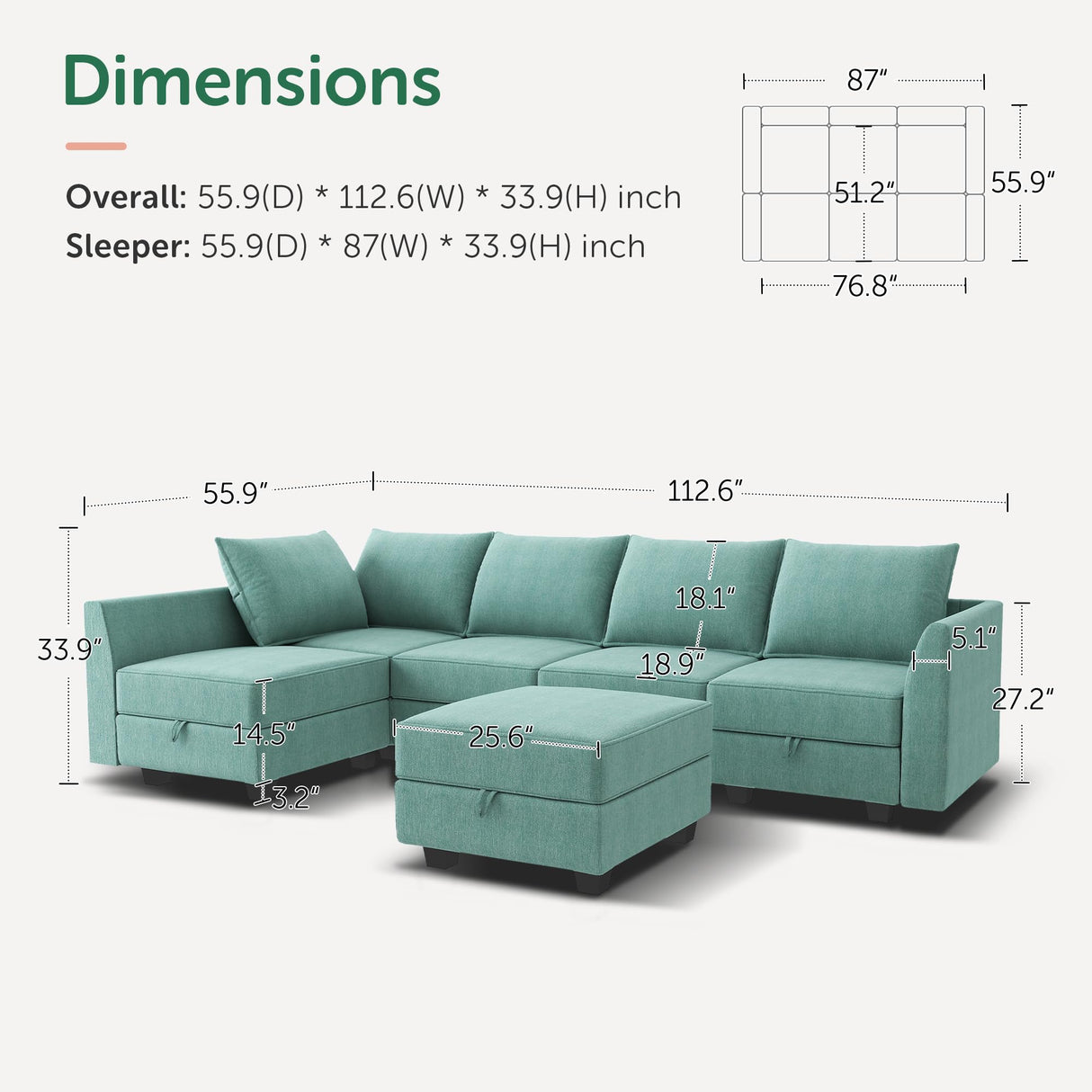 Modular Sofa Sectional L Shaped Couch with Storage Seat, Convertible Modular Sectional