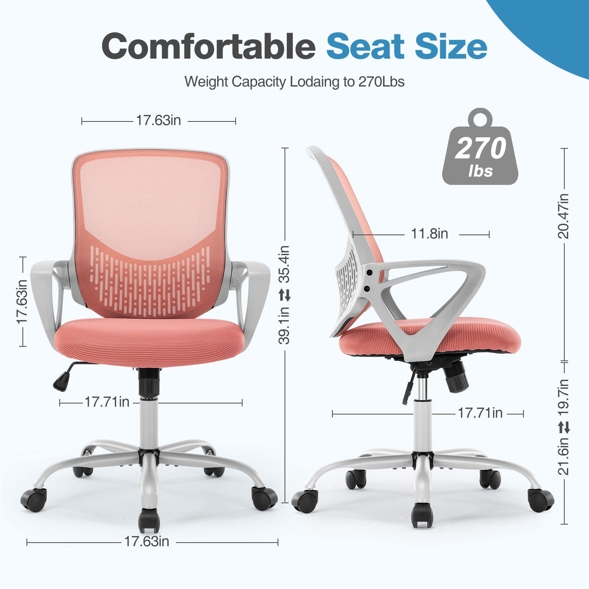 Ergonomic Home Office Chair - Mesh Mid Back Computer Desk Swivel Rolling Task Chair