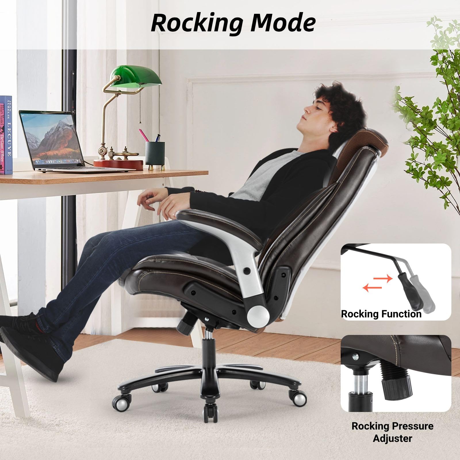 Big and Tall 400lbs Executive Office Chair, Luxury Pu Leather Home Desk Chair